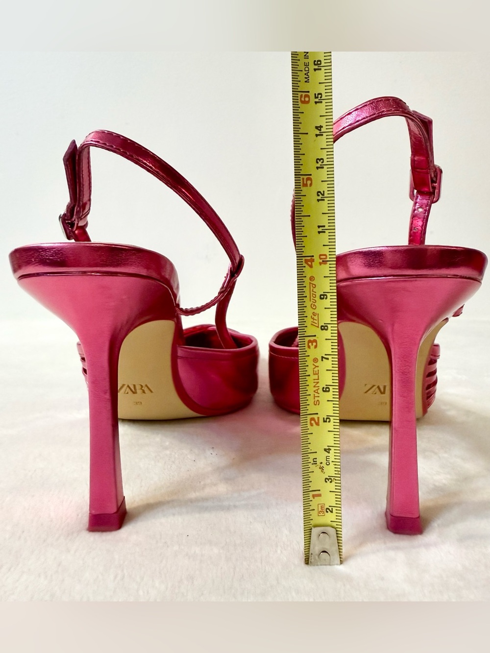 Zara Women’s Pink Metallic Pointy Toe Slingback Pumps Size 39 - Picture 7 of 10